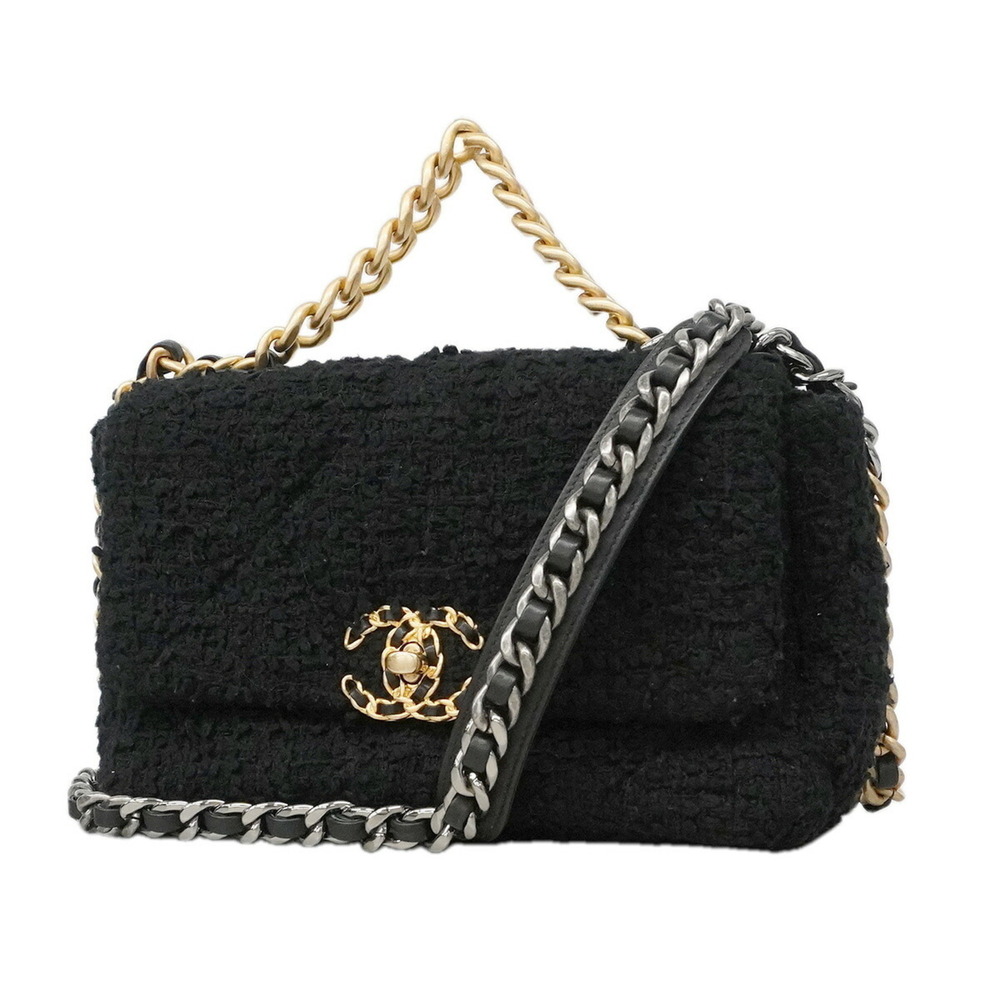 Chanel Handbag Chain Shoulder Bag 19 Tweed Black 2-way for Women OP019051